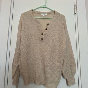 Mine Beige V-Neck Sweater with Button Accents